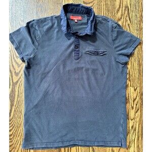 Red Saks Fifth Avenue Mens Polo Sz M Blue Spotted Button Pocket Short Sleeve